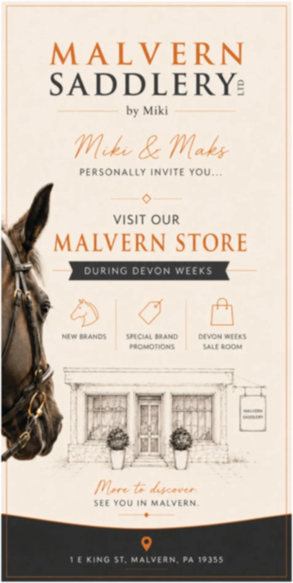 AI-generated retail invitation banner with slightly uneven rules and icons
